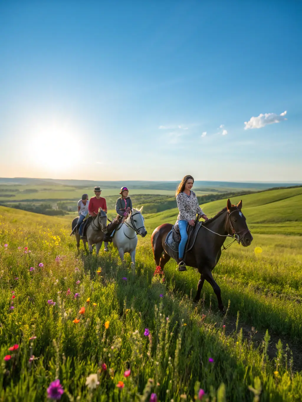 A photo capturing a group of riders participating in a recreational program, showcasing the fun and engaging atmosphere at ASSOCIATION EQUESTRE DU SEGALA.